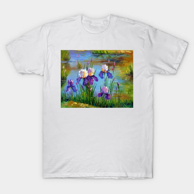 Irises at the pond T-Shirt by OLHADARCHUKART